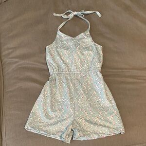 Girls' Sea Foam Green Floral Halter Romper